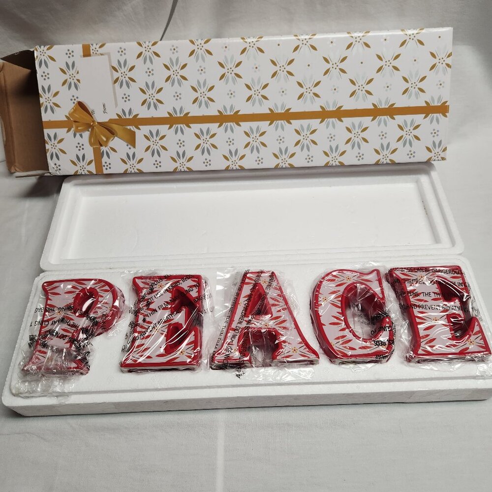 Temptations by Tara INSPIRATIONAL LETTERS word PEACE in Old World Red Pattern